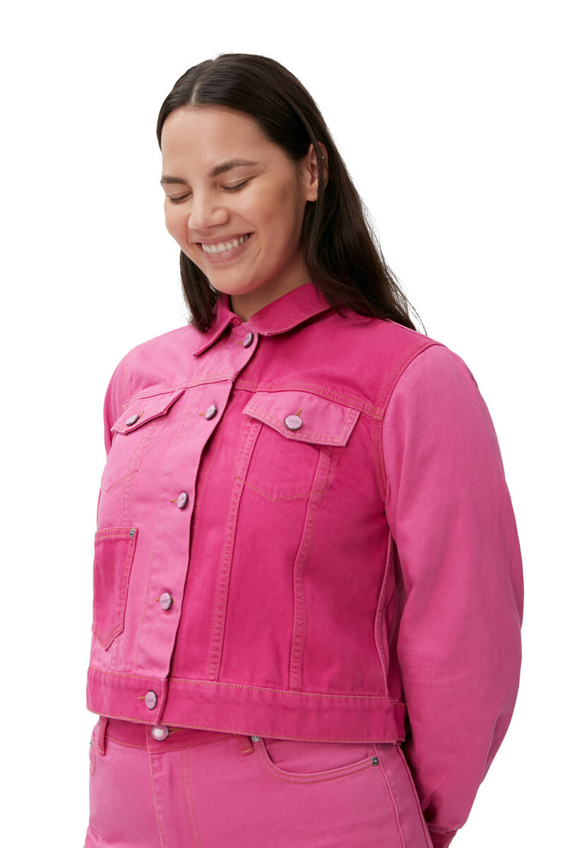 Camy Denim Jacket, Cotton, in colour Phlox Pink - 6 - GANNI