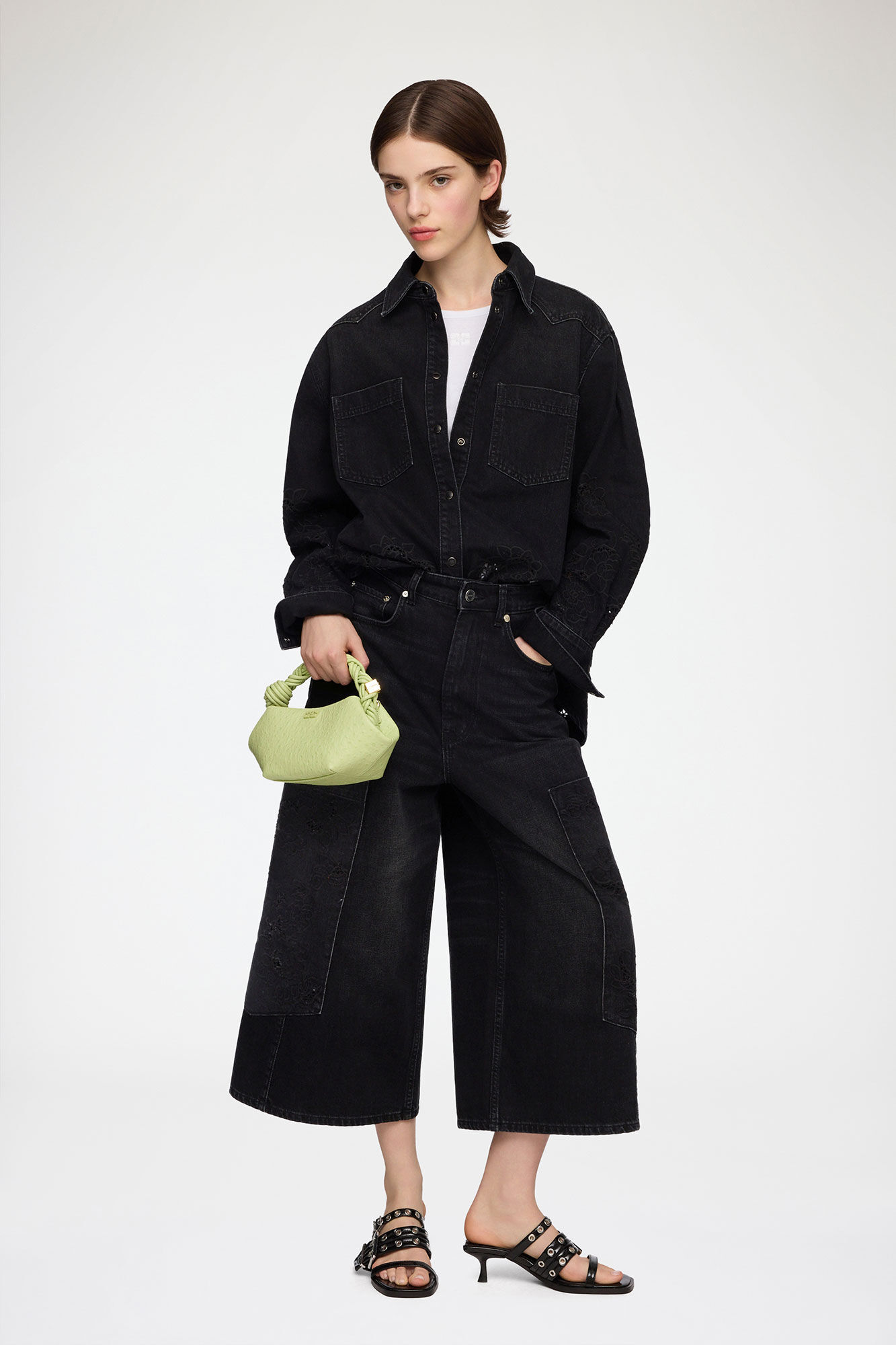 Mini Bou taske i gr&oslash;n ostrich, Recycled Polyester, in colour Lily Green - 2 - GANNI
