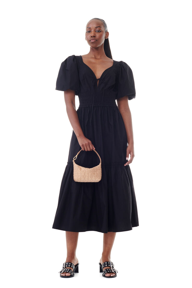 Black Cotton Poplin Long Smock klänning, Cotton, in colour Black - 1 - GANNI