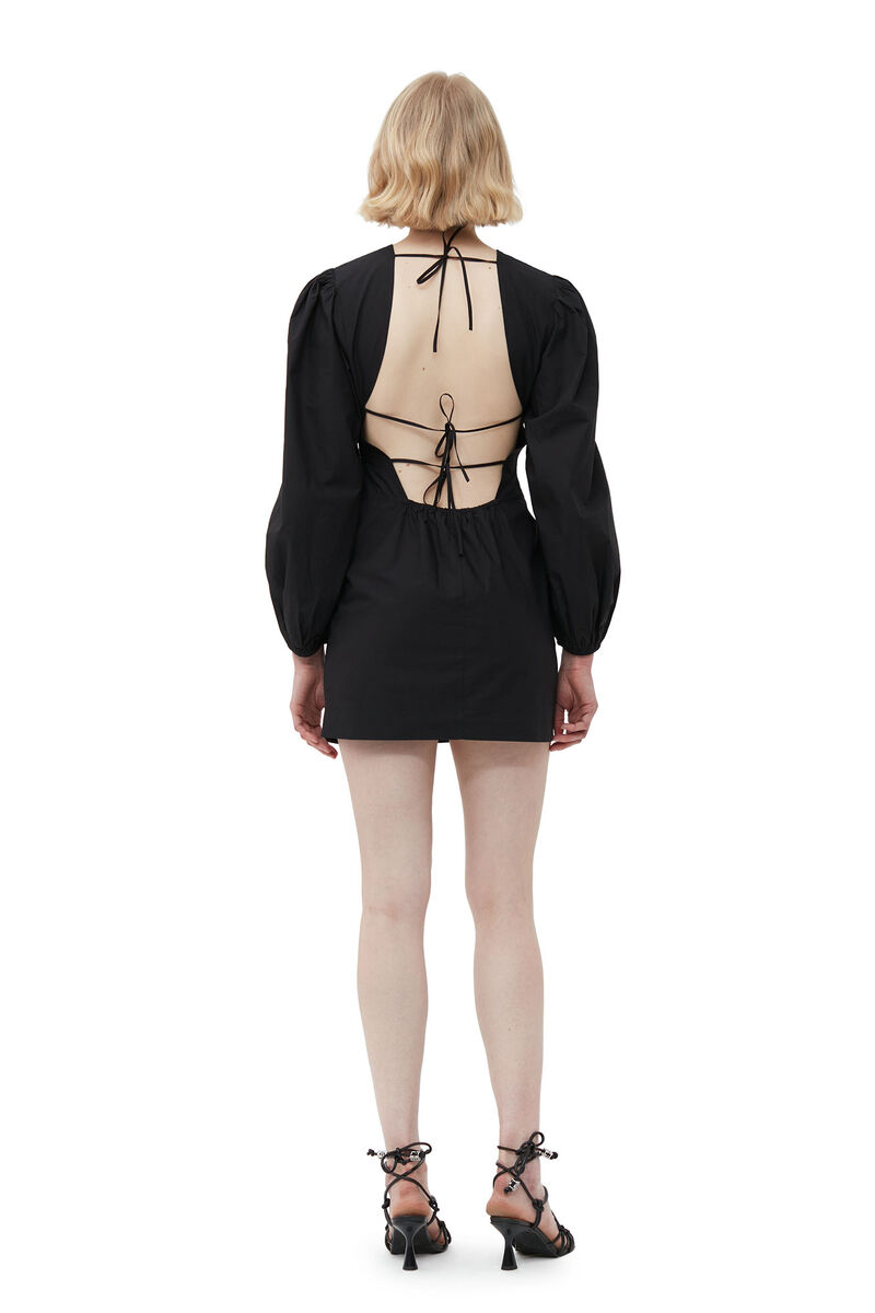 Cotton Poplin Open Back Mini Dress, Cotton, in colour Black - 2 - GANNI