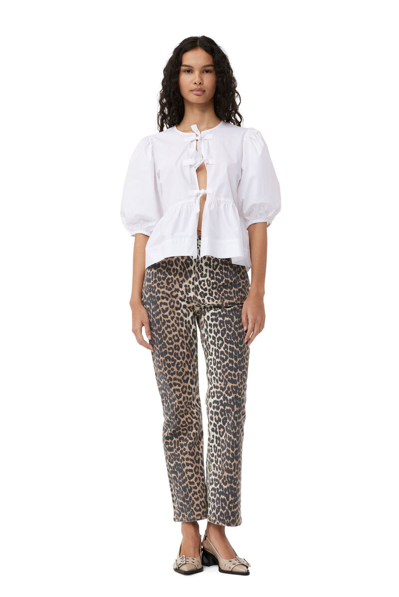 Leopard Betzy Cropped Jeans, Cotton, in colour Leopard - 1 - GANNI