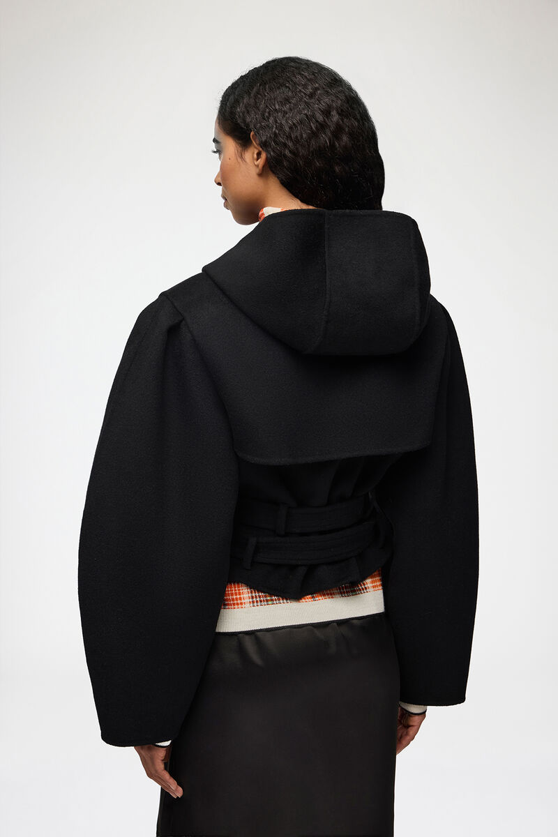 Jacket in Double-Faced Wool, Wool, in colour Black - 3 - GANNI