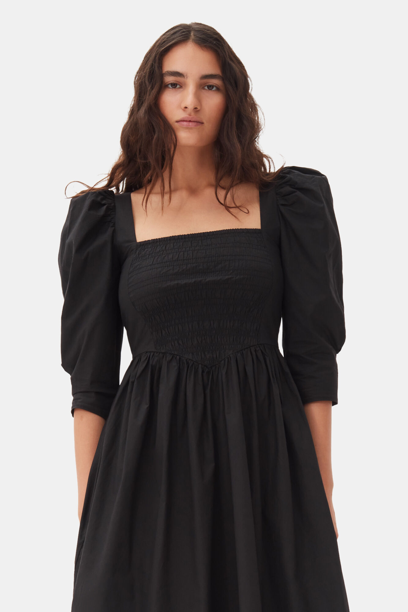 Black Cotton Poplin Smock Kjole, Cotton, in colour Black - 2 - GANNI