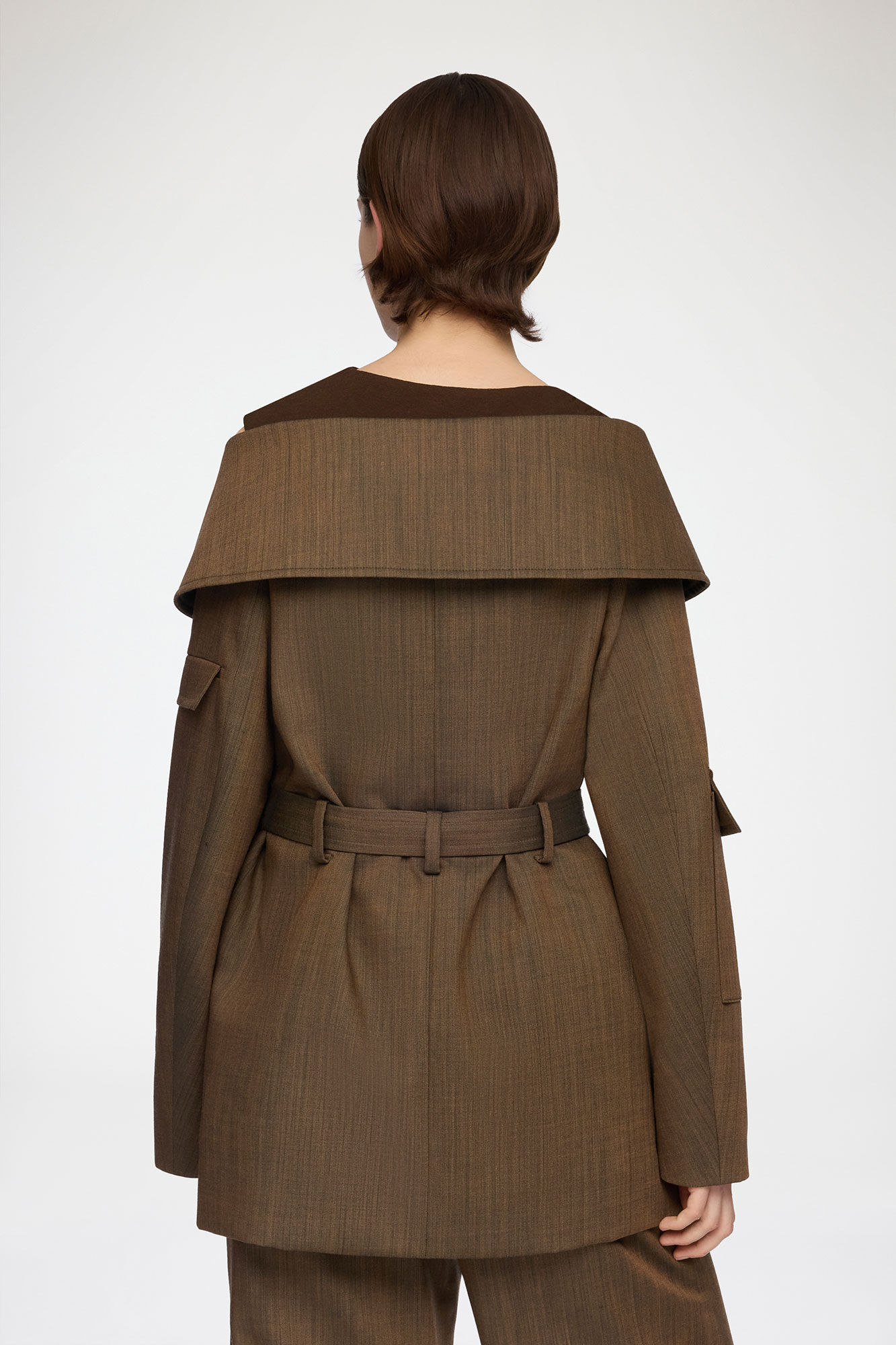 Blazer in Brown Wool Melange, Recycled Wool, in colour Canteen - 3 - GANNI