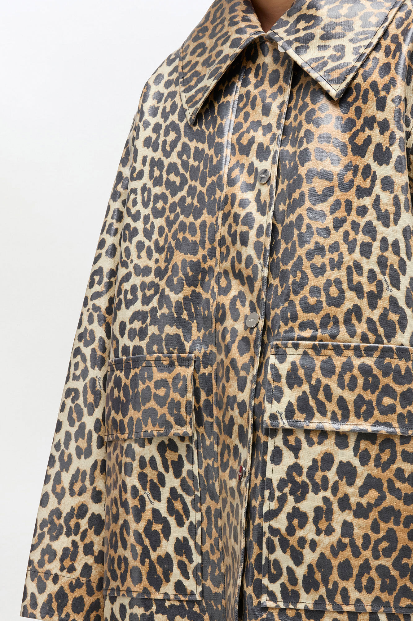 GANNI コットンリネンレオパードジャケット Leopard Laminated Cotton Jacket | GANNI US