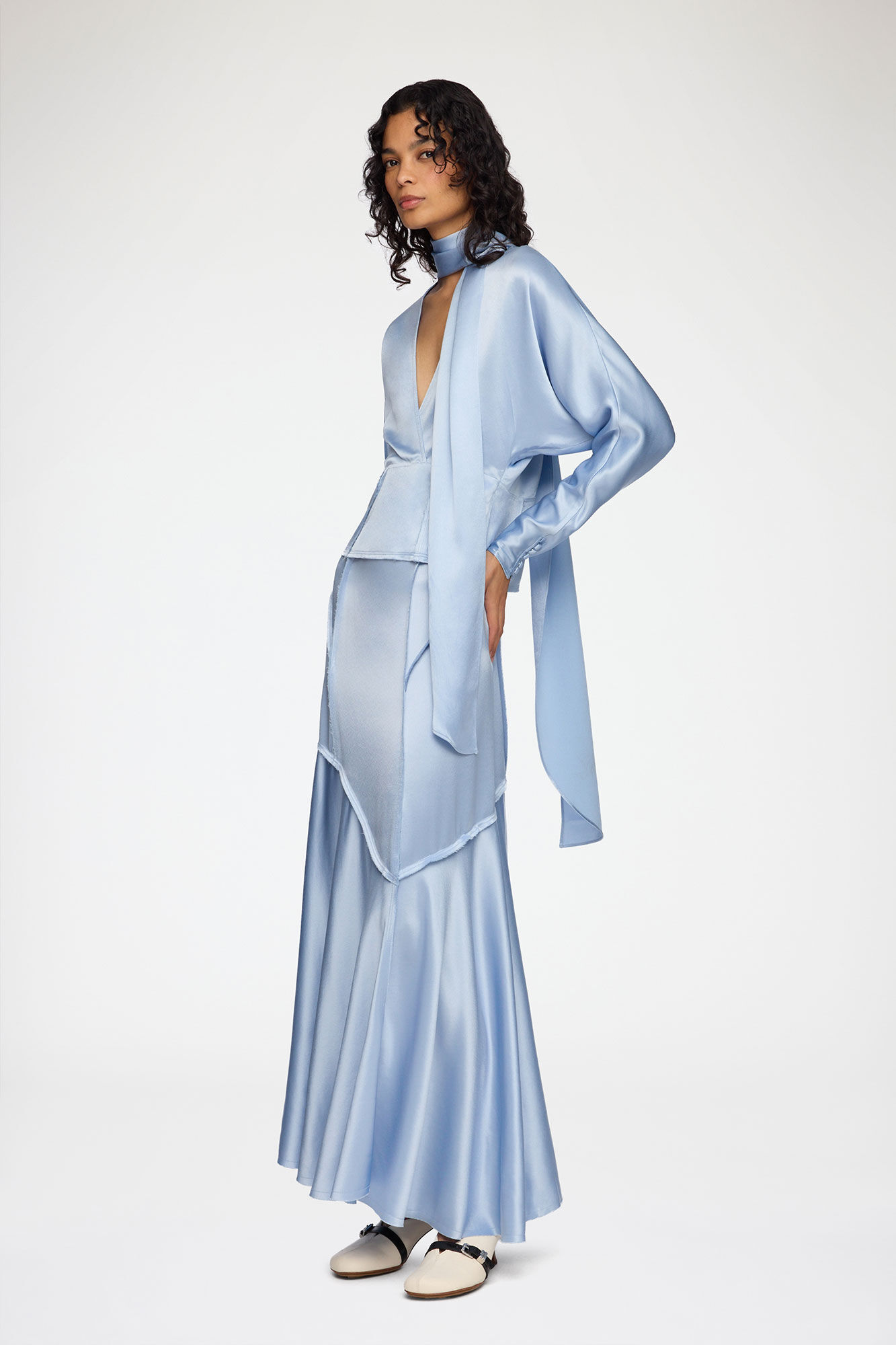 Long Skirt in Blue Satin, Acetate, in colour Soft Chambray - 1 - GANNI