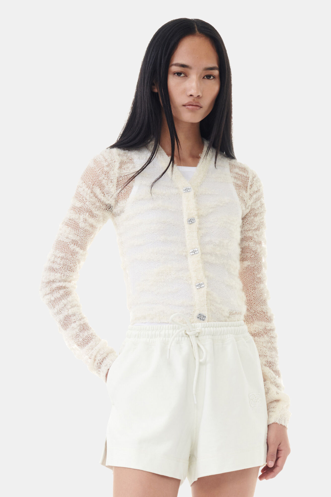 Off-White Boucle Cardigan, Alpaca, in colour Egret - 1 - GANNI