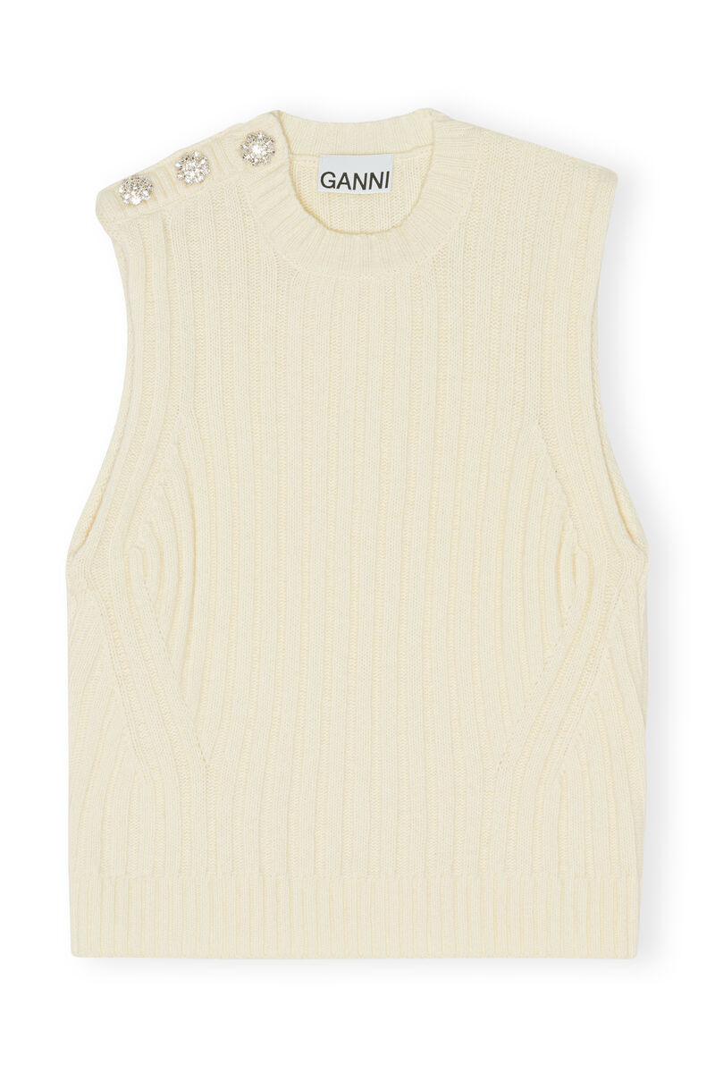 O-neck Vest, Polyamide, in colour Egret - 1 - GANNI