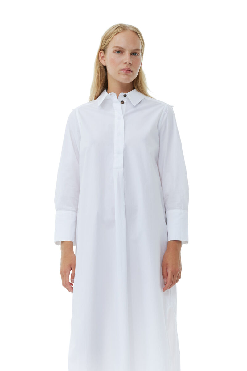 White Cotton Poplin Oversized Shirt Dress, Cotton, in colour Bright White - 2 - GANNI