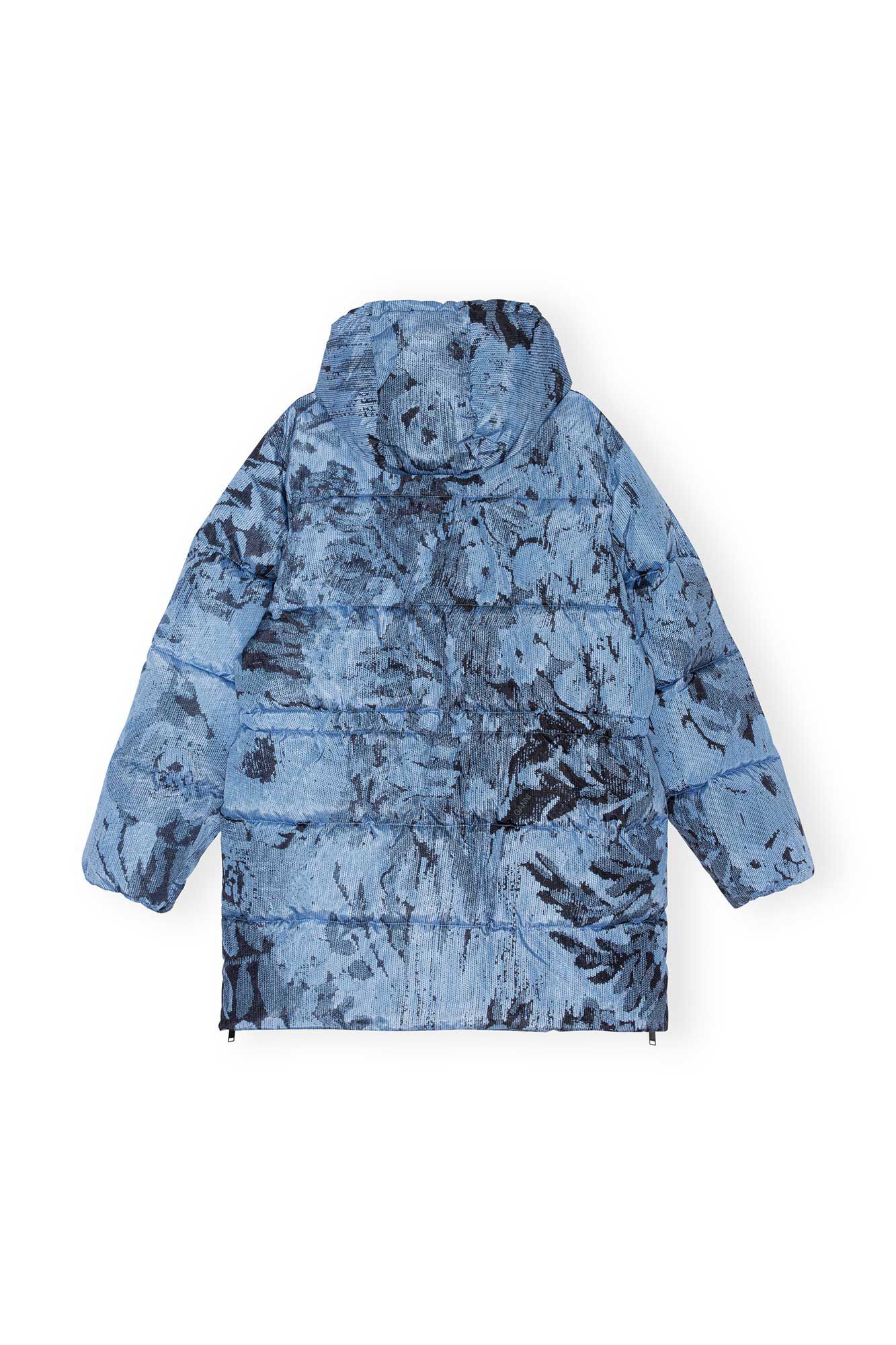 Tech Puffer Printed Oversized Puffer Midi Jacket, Recycled Polyester, in colour Placid Blue - 2 - GANNI