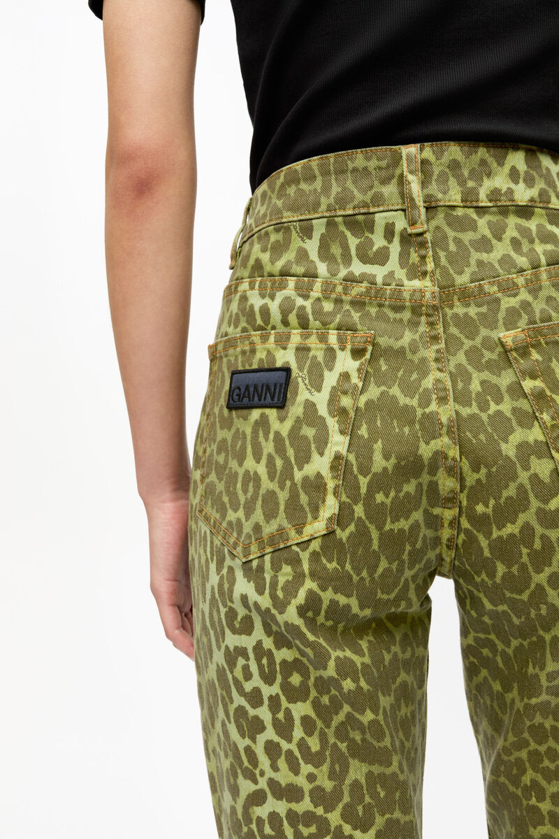 Green Leopard Betzy Jeans, Organic Cotton, in colour Celery - 4 - GANNI