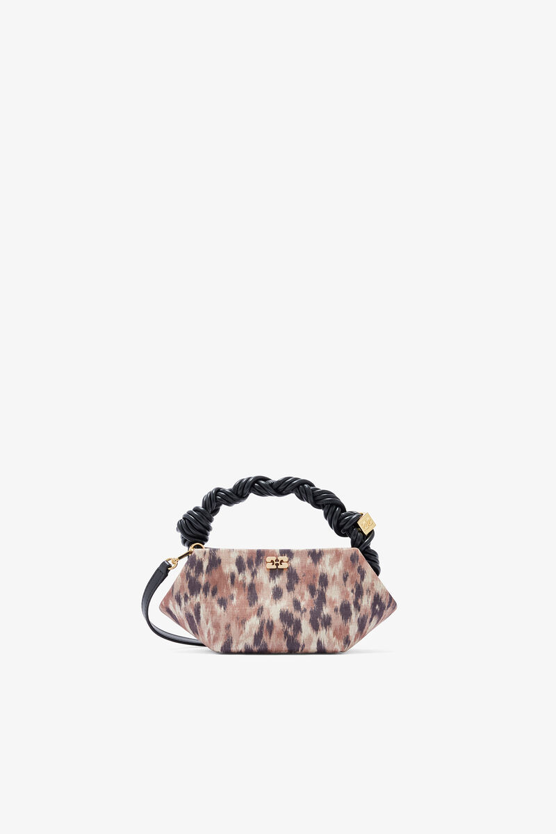 Mini Bou-veske i trykt taft, Recycled Polyester, in colour Burro - 1 - GANNI