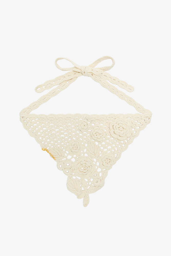 Head Scarf in Cotton Crochet, Egret