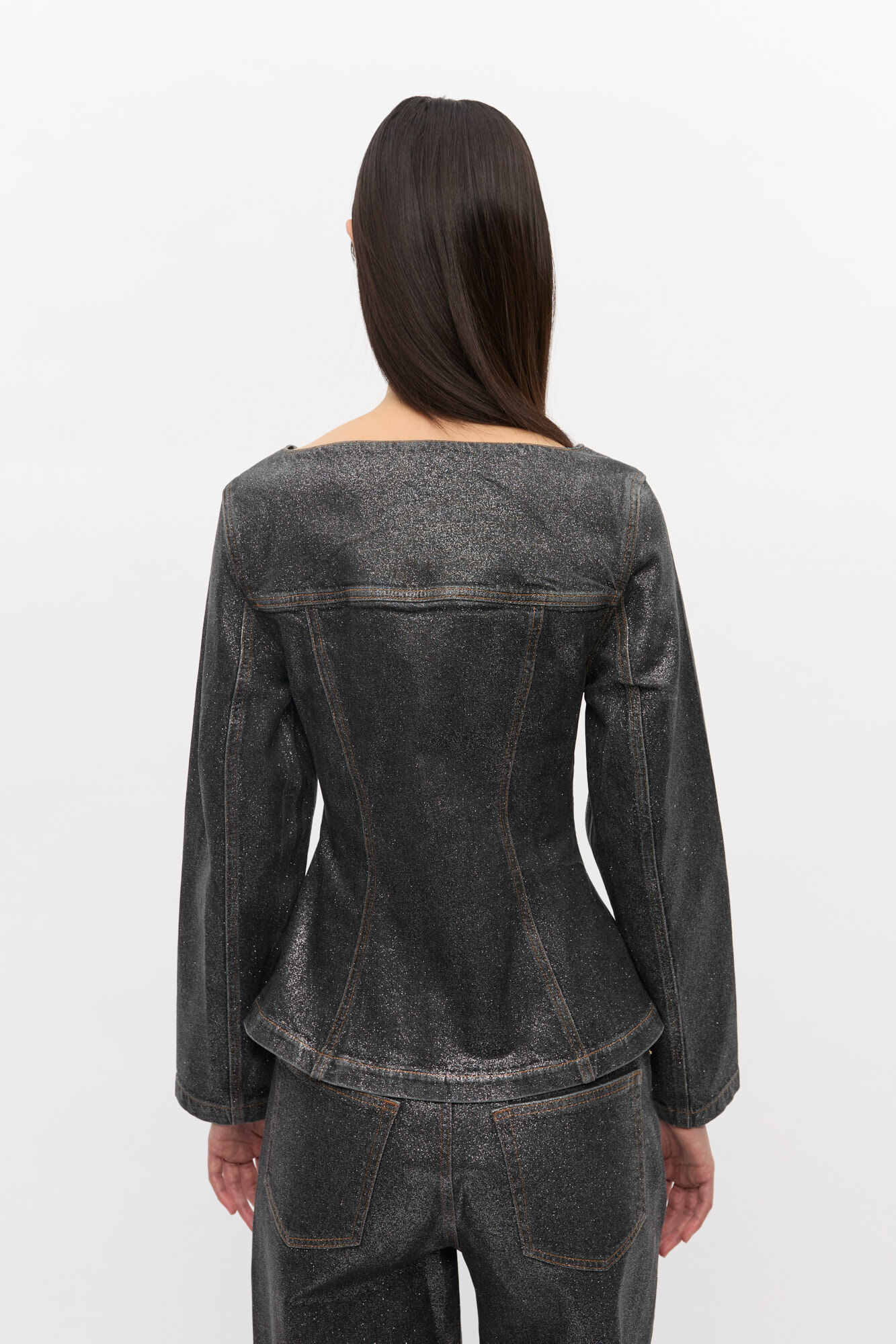 Jeansblazer mit schimmernder Folie, Cotton, in colour Washed Black/Black - 4 - GANNI