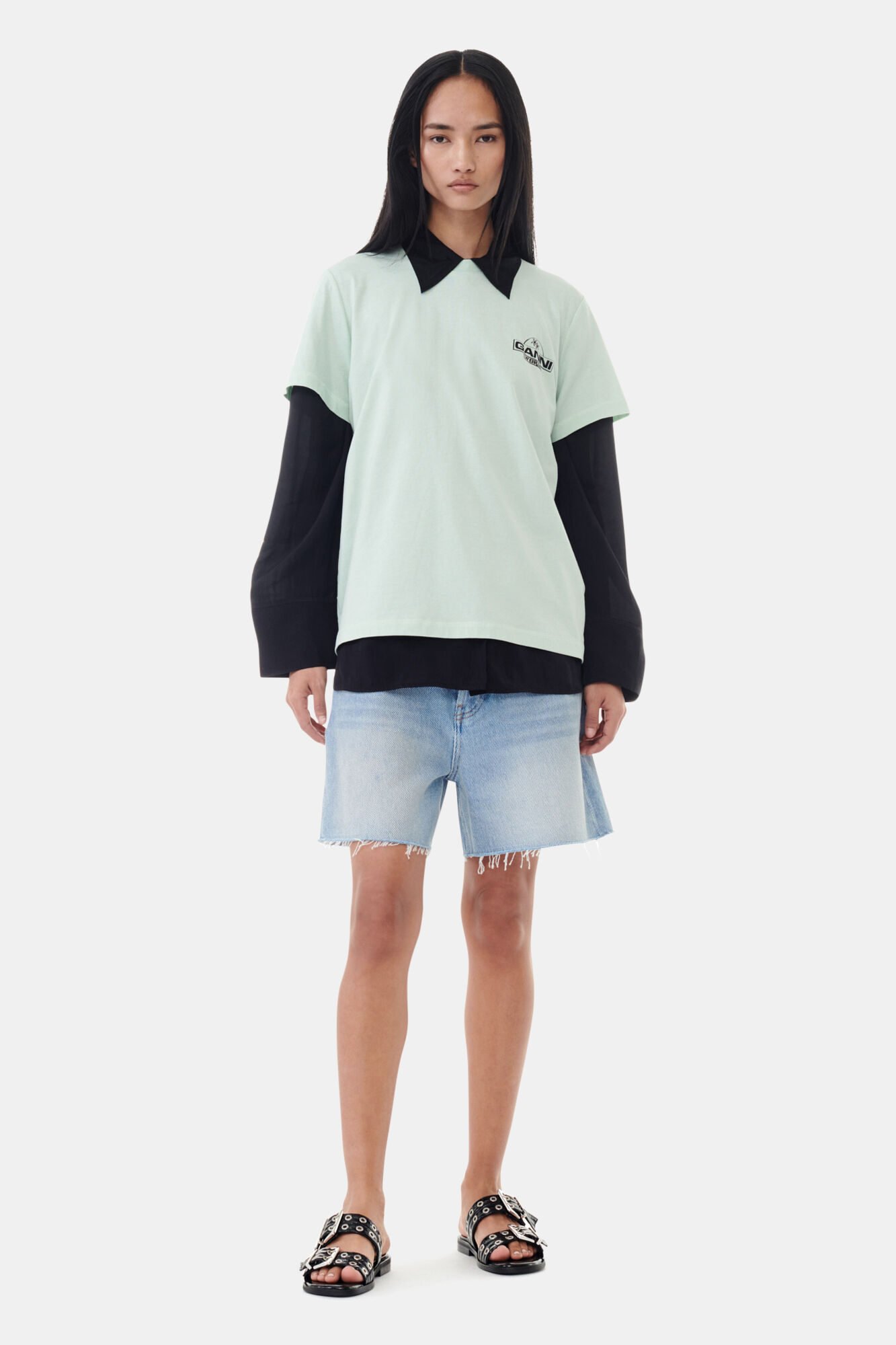 Mint Green GANNI World T-shirt, Cotton, in colour Aqua Foam - 2 - GANNI