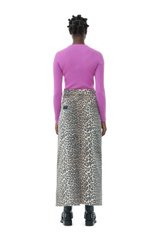 Leopard Denim Maxi Slit Skirt, Cotton, in colour Leopard - 4 - GANNI