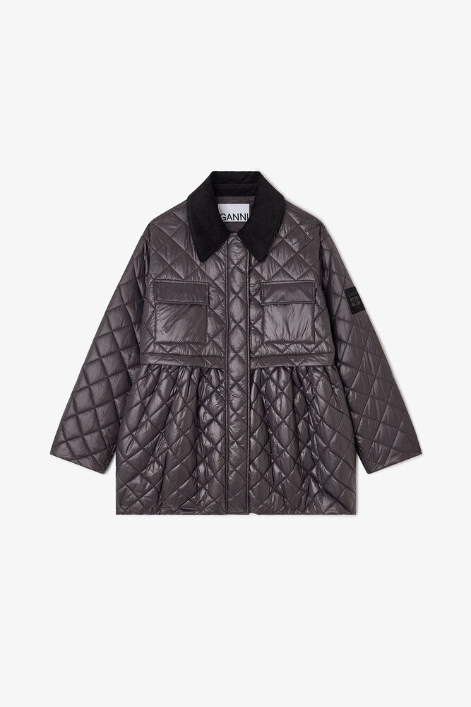 Dark Grey Quilt Midi Jacket, Phantom
