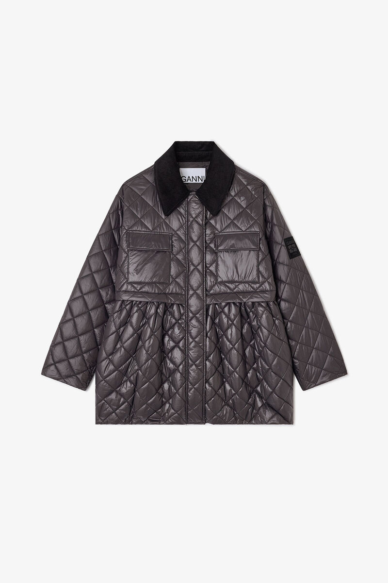 Dark Grey Quilt Midi Jacket, in colour Phantom - 1 - GANNI