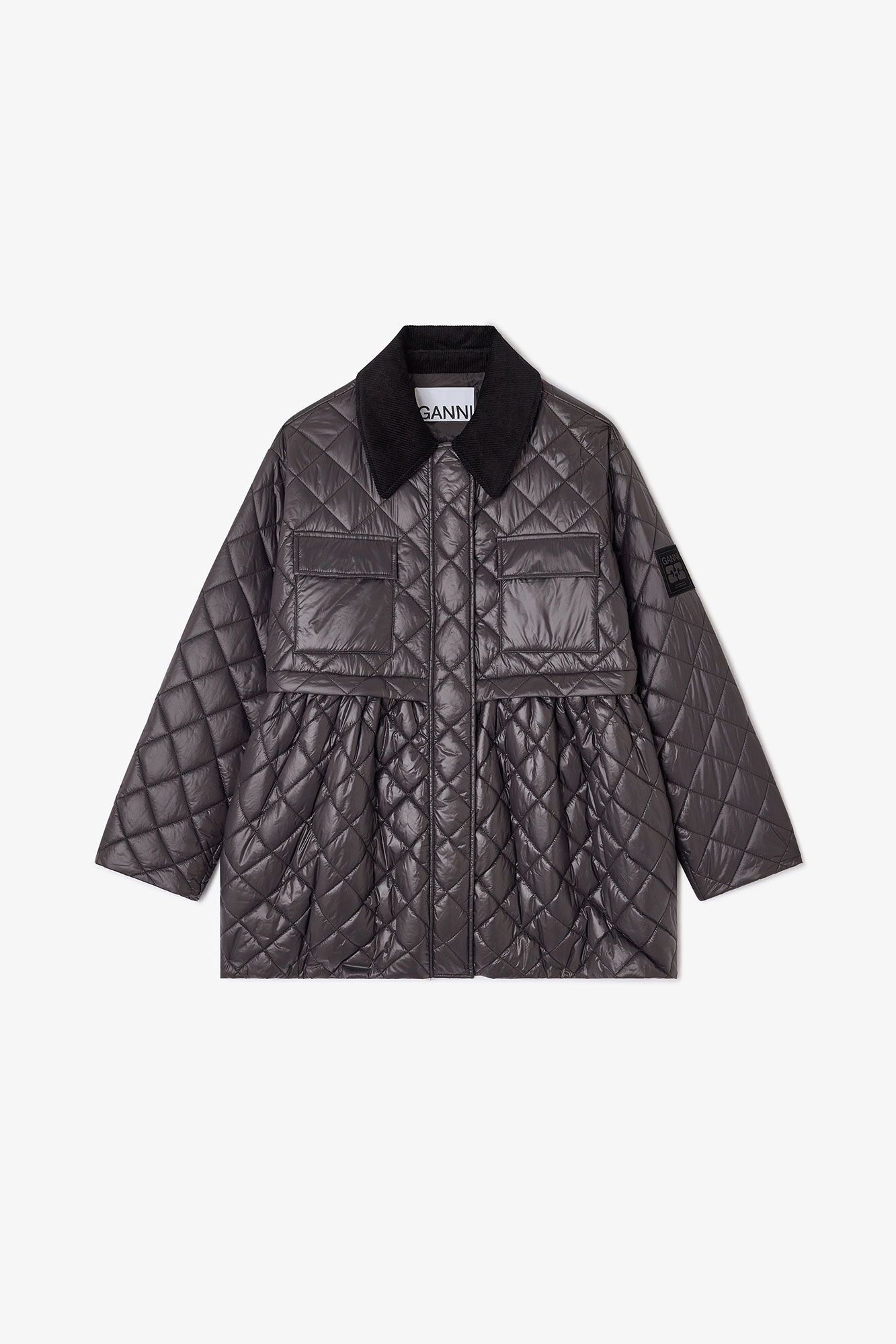 Dark Grey Quilt Midi Jacket, in colour Phantom - 1 - GANNI