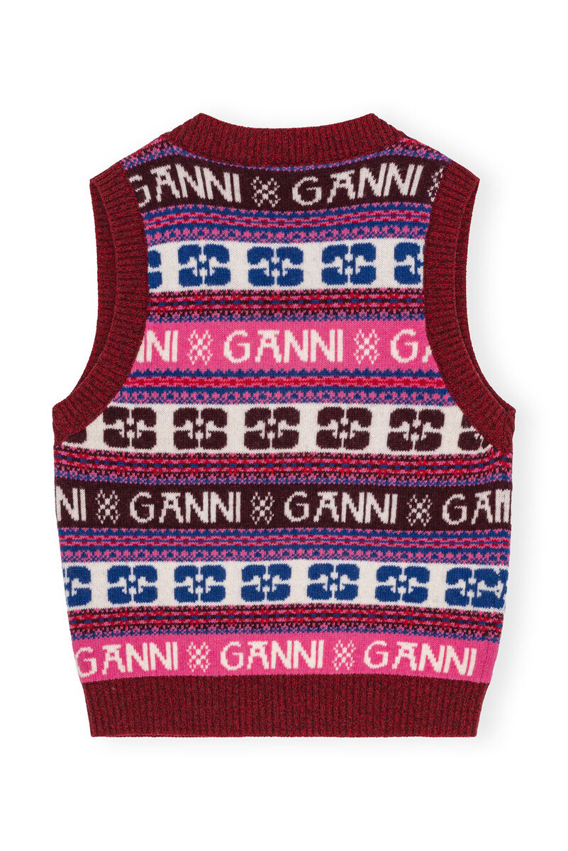 Pink Logo Wool Mix-vest, Recycled Polyamide, in colour Multicolour - 2 - GANNI