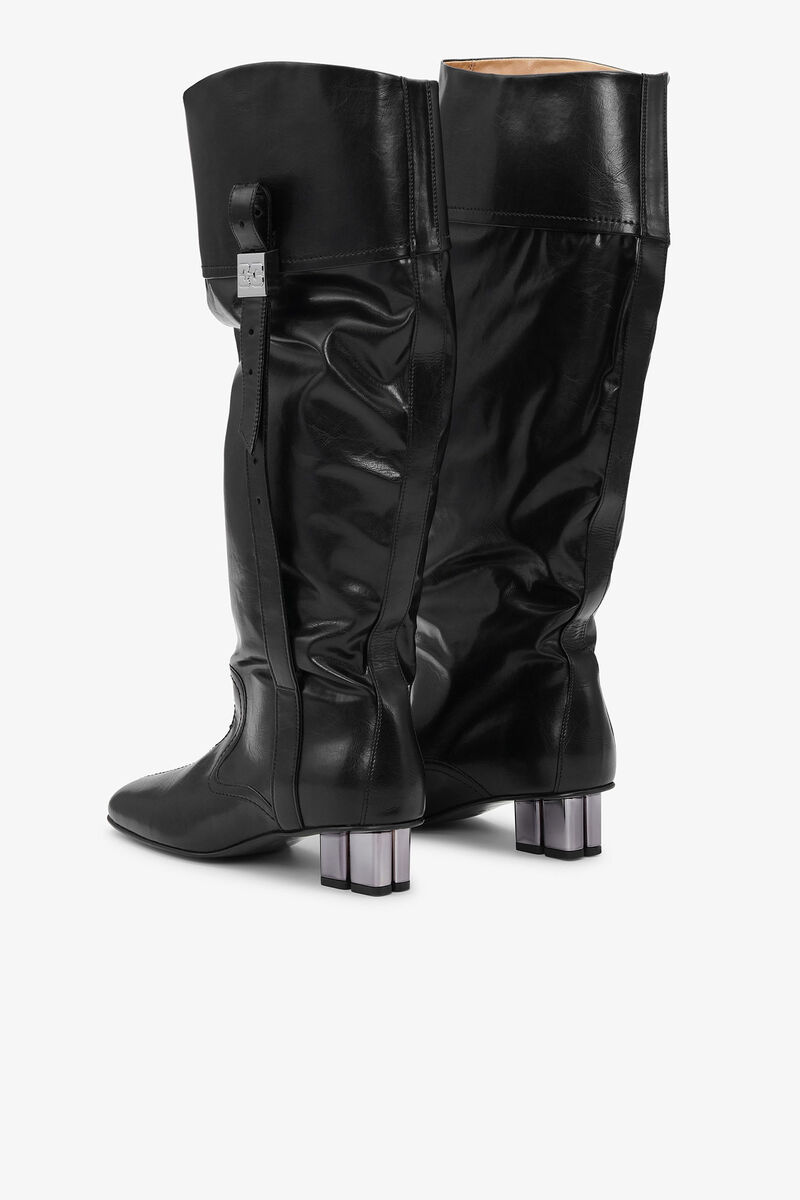 Bottes souples hauteur genou noires, Cotton, in colour Black - 3 - GANNI