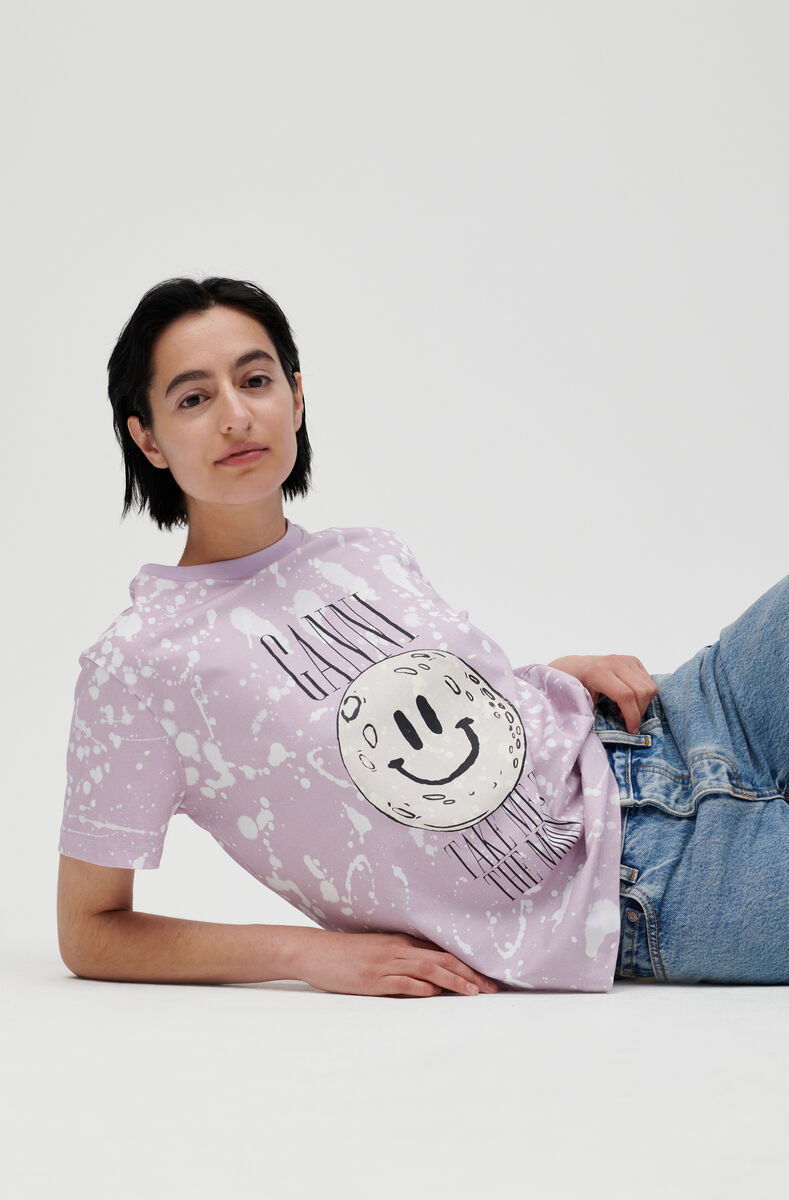 Take Me To The Moon Graphic T-shirt, Cotton, in colour Orchid Tint - 1 - GANNI
