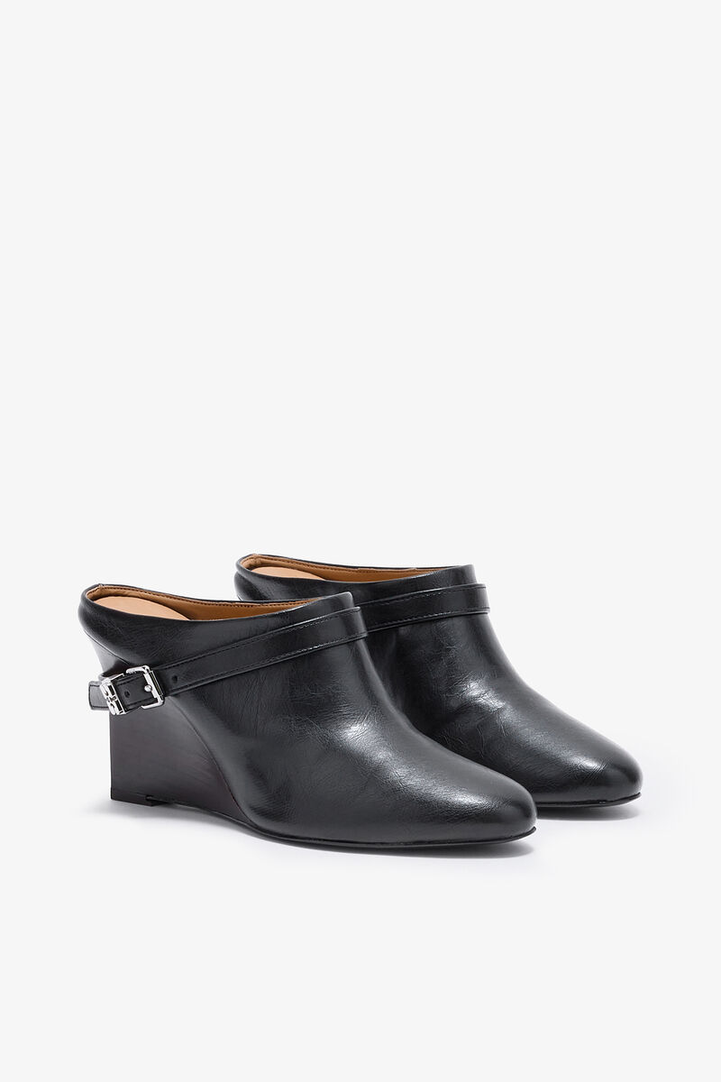 Schmale Kat-Pantoletten in Schwarz, Polyurethane, in colour Black - 2 - GANNI