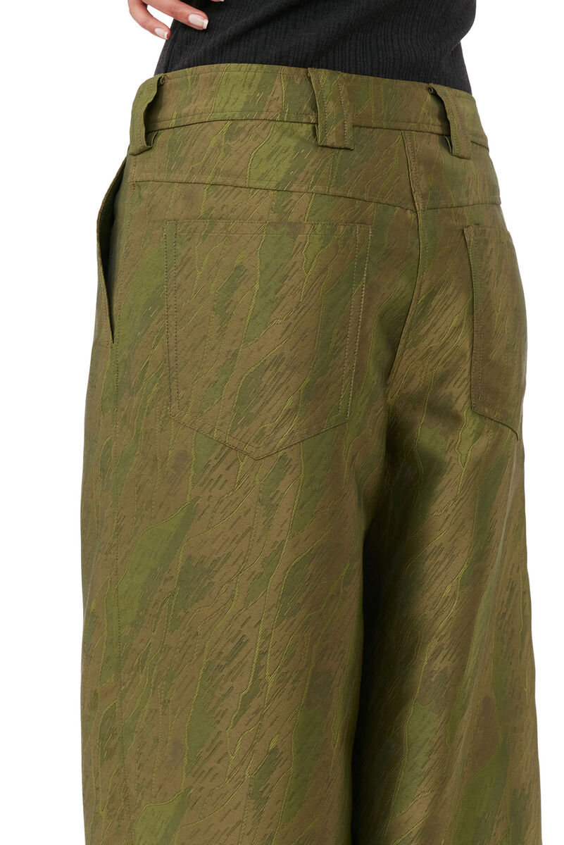 Shiny Jacquard Lowrise Trousers, Polyester, in colour Avocado - 4 - GANNI