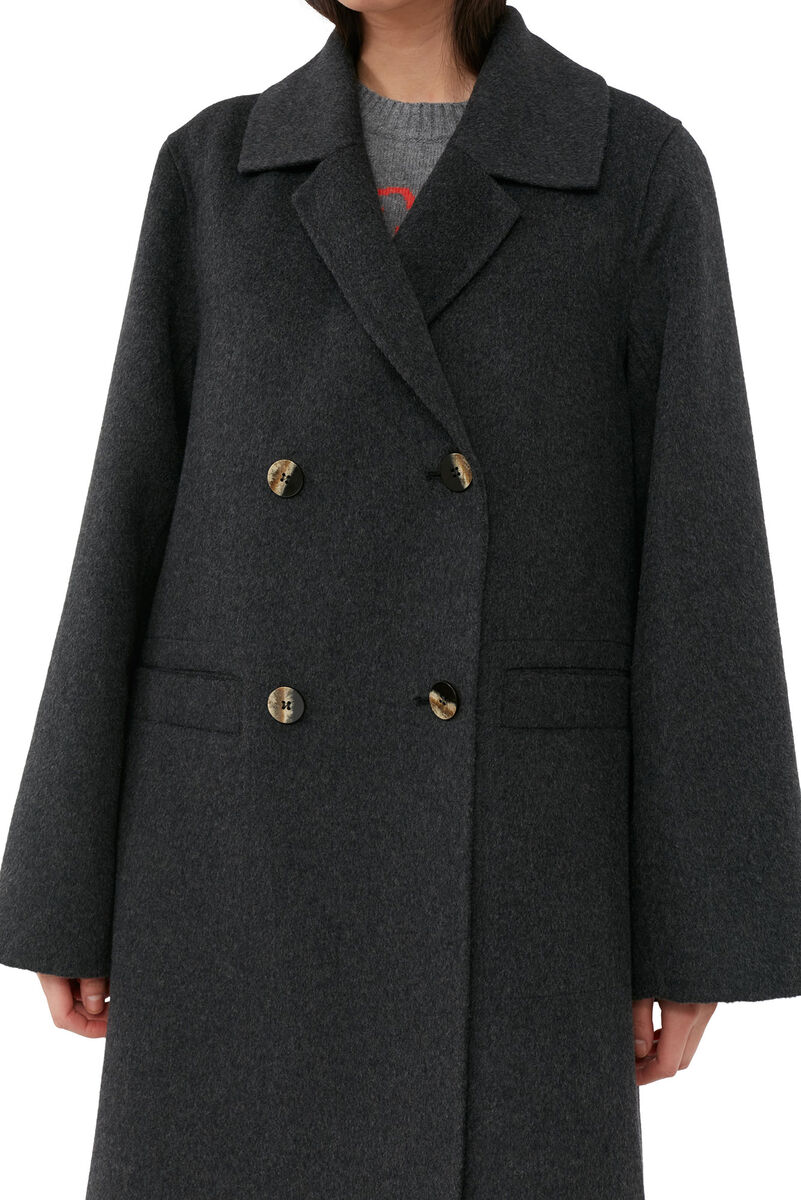 Grey Wool Midi Jacket, Recycled Polyester, in colour Phantom - 4 - GANNI