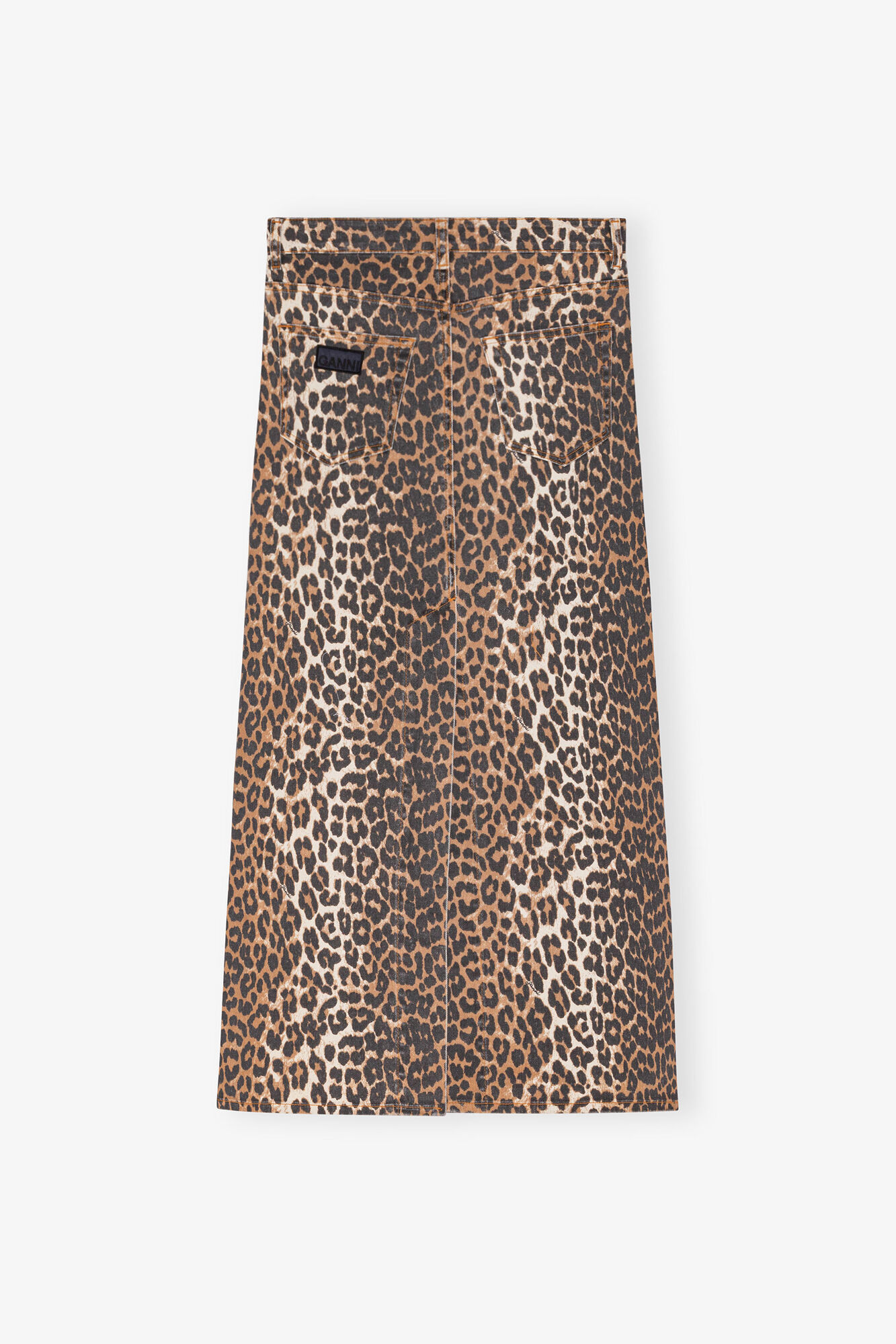 Jupe maxi fendue en denim &agrave; imprim&eacute; l&eacute;opard, Organic Cotton, in colour Leopard - 2 - GANNI