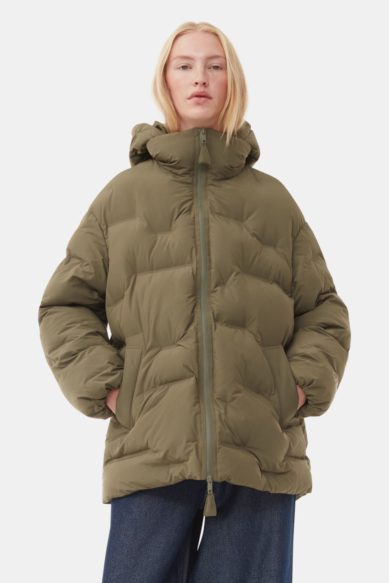 Soft Puffer Midi Jacket, Recycled Polyester, in colour Kalamata - 1 - GANNI