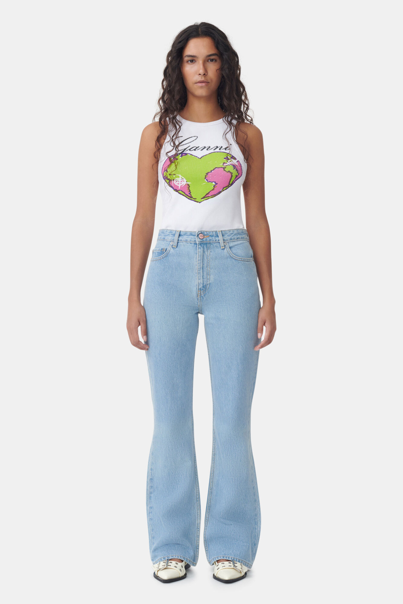Rigid Denim Betzy, Cotton, in colour Light Blue Stone - 1 - GANNI
