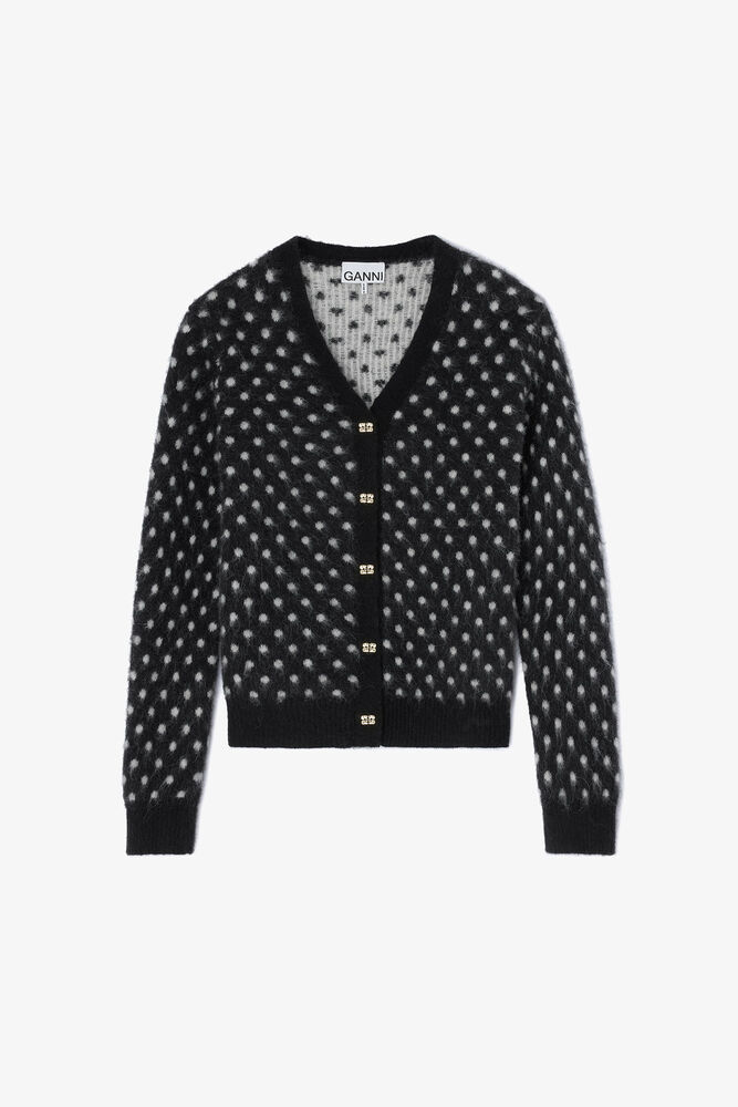 Polka Brushed Cardigan, Black