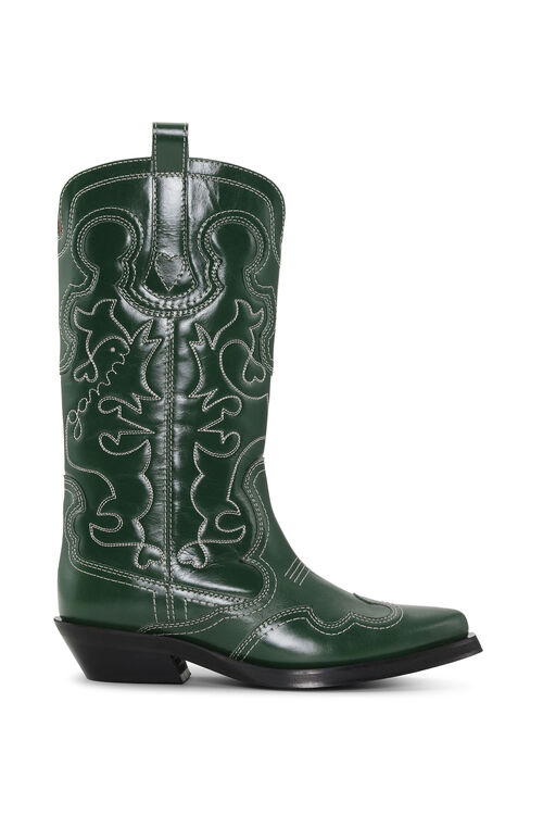 가니 부츠 GANNI Mid Shaft Embroidered Western Boots,Kelly Green