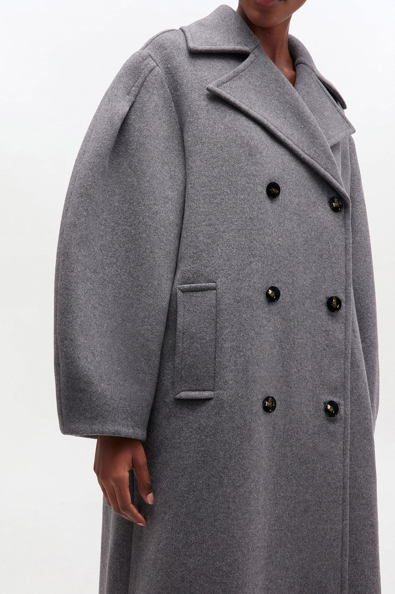 Pewter Grey Wool Oversized Long Peacoat | GANNI US