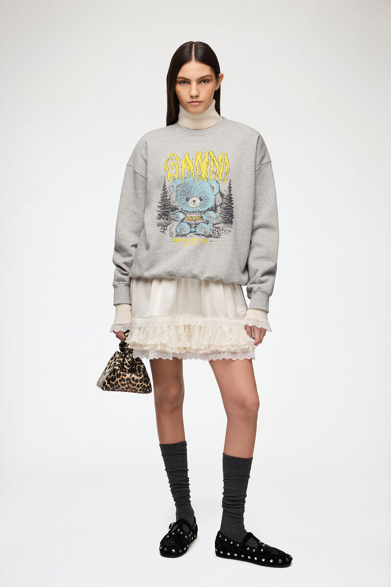 Sweatshirt with Forest Teddy, Organic Cotton, in colour Paloma - 2 - GANNI