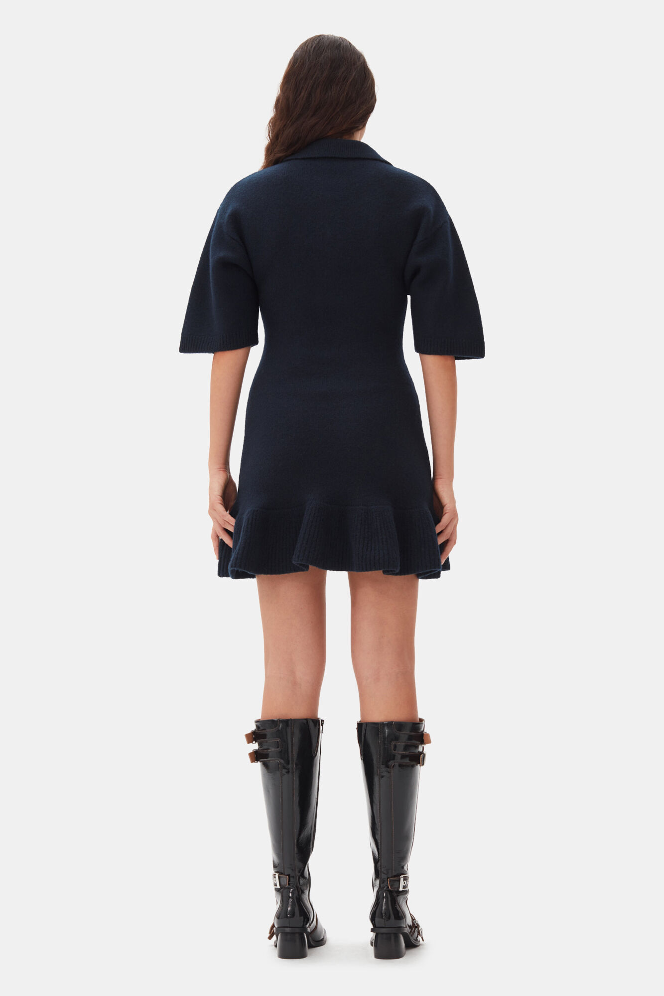 Dark Blue Mini Dress, Wool, in colour Sky Captain - 4 - GANNI