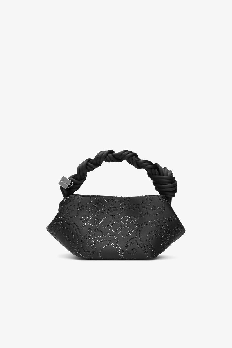 Black Rhinestone Mini GANNI Bou Bag, Recycled Polyester, in colour Black - 3 - GANNI