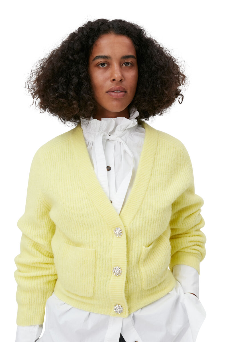 Wool Cardigan, Alpaca, in colour Elfin Yellow - 3 - GANNI