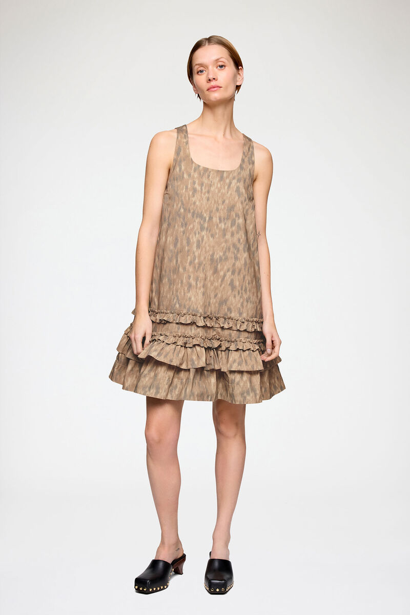 Dress in Printed Cotton, Organic Cotton, in colour Burro - 1 - GANNI