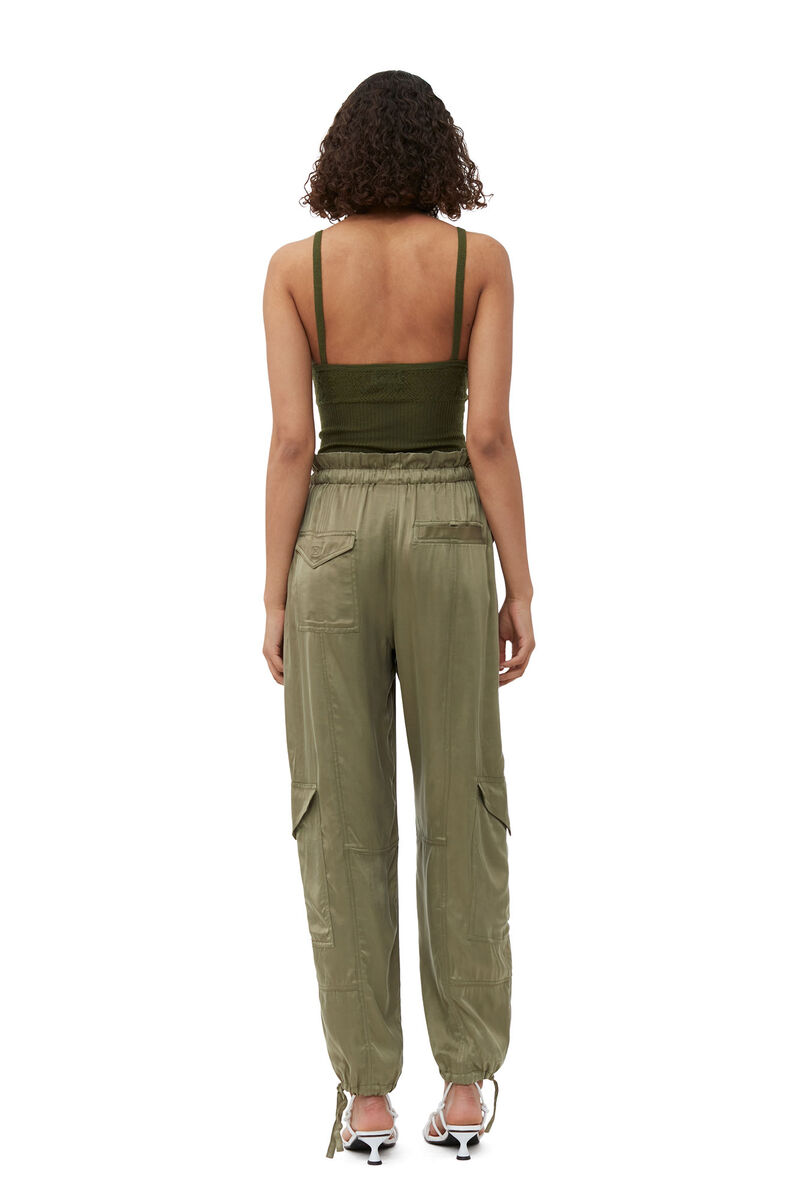 Washed Satin Pants, Cupro, in colour Aloe - 2 - GANNI