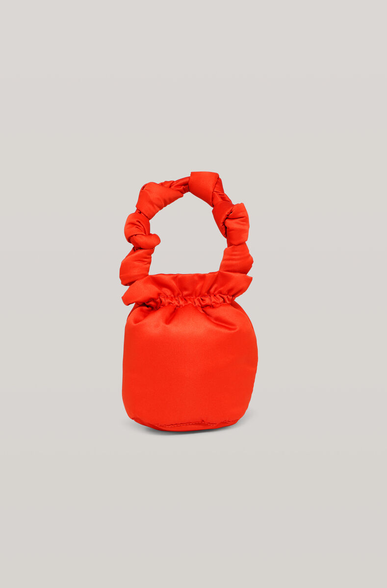 Satin Knotted Pouch Mini Bag, Polyester, in colour Flame - 1 - GANNI