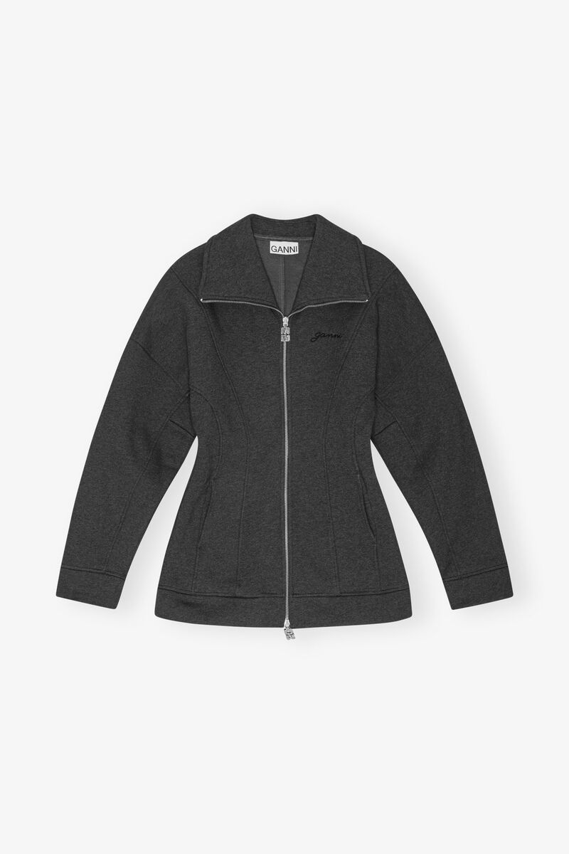 Heavy Fleece Zip-Up, Cotton, in colour Phantom - 1 - GANNI