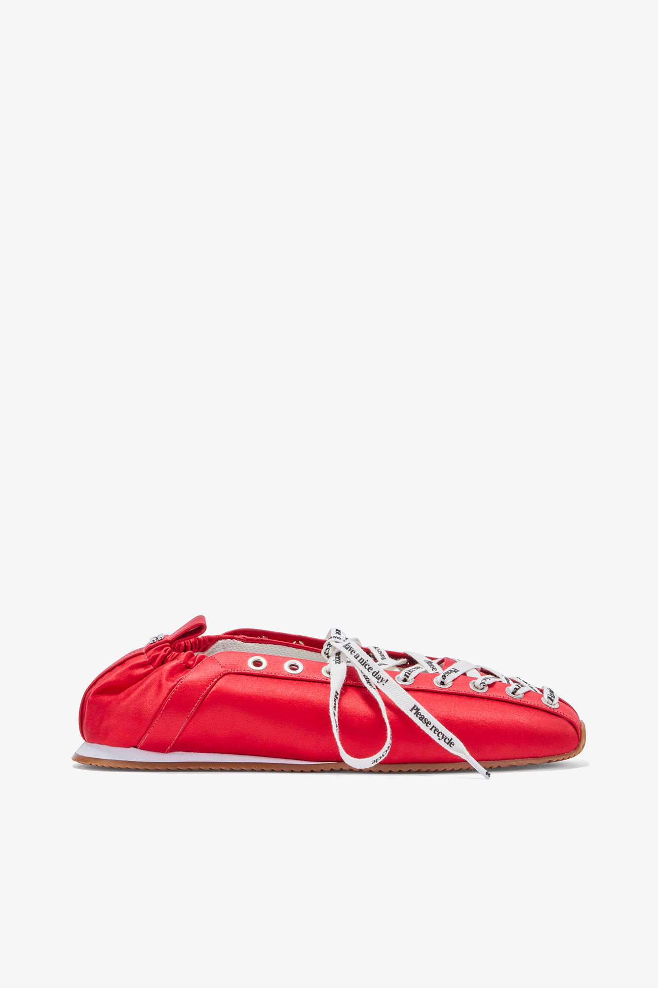 Sporty Ballerina in Red Satin, Recycled Polyester, in colour Goji Berry - 1 - GANNI