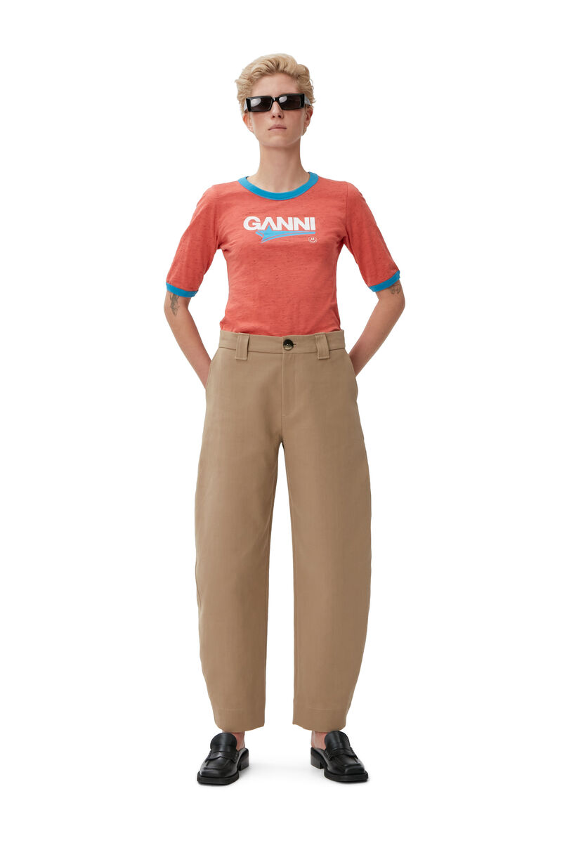 Pantalon de costume en coton, Cotton, in colour Petrified Oak - 3 - GANNI