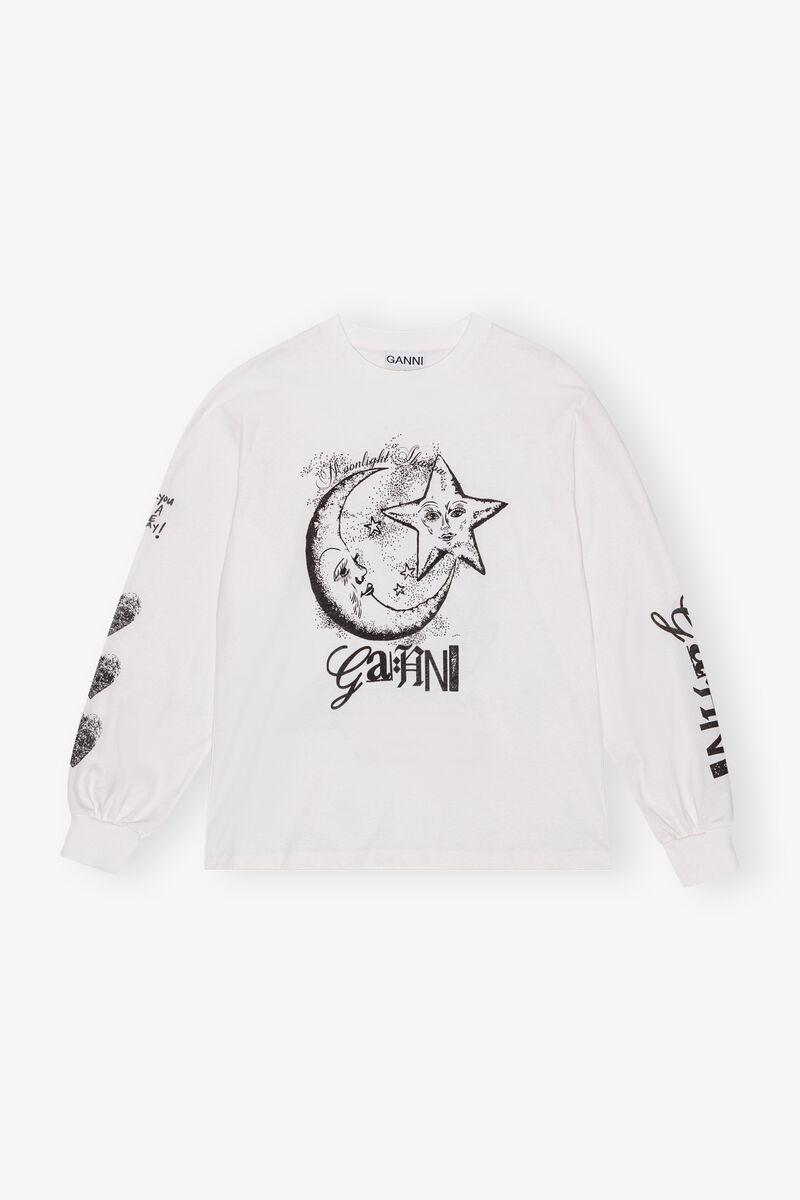 White Future Heavy Long Sleeve T-shirt, Organic Cotton, in colour Egret - 1 - GANNI