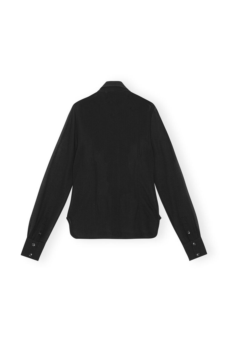 Schwarzes Chiffon-Rüschenhemd, Recycled Polyester, in colour Black - 2 - GANNI