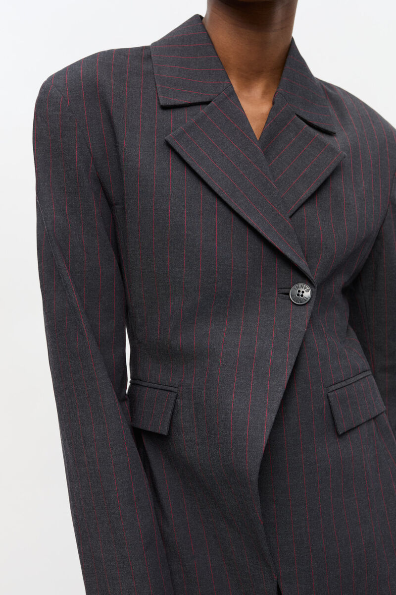 Black Pinstripe Blazer, Elastane, in colour Phantom - 4 - GANNI
