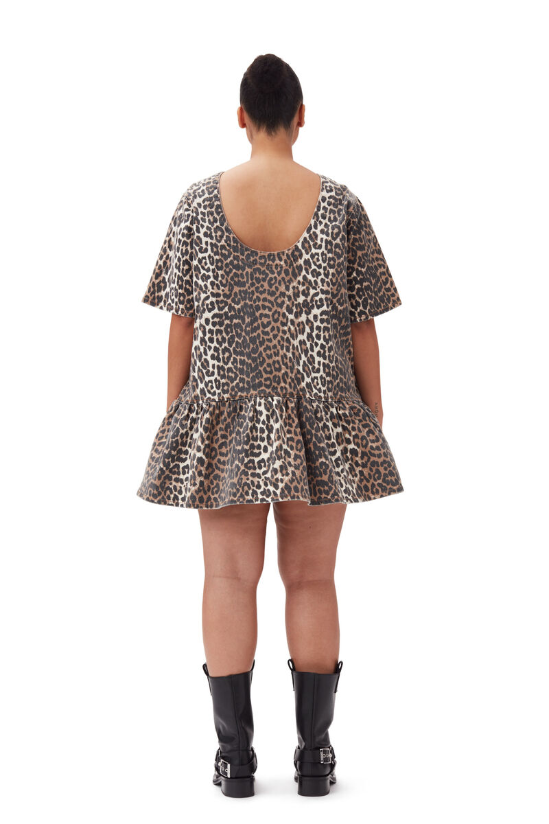 Leopard Open-back Mini Denim Kjole, Cotton, in colour Leopard - 8 - GANNI