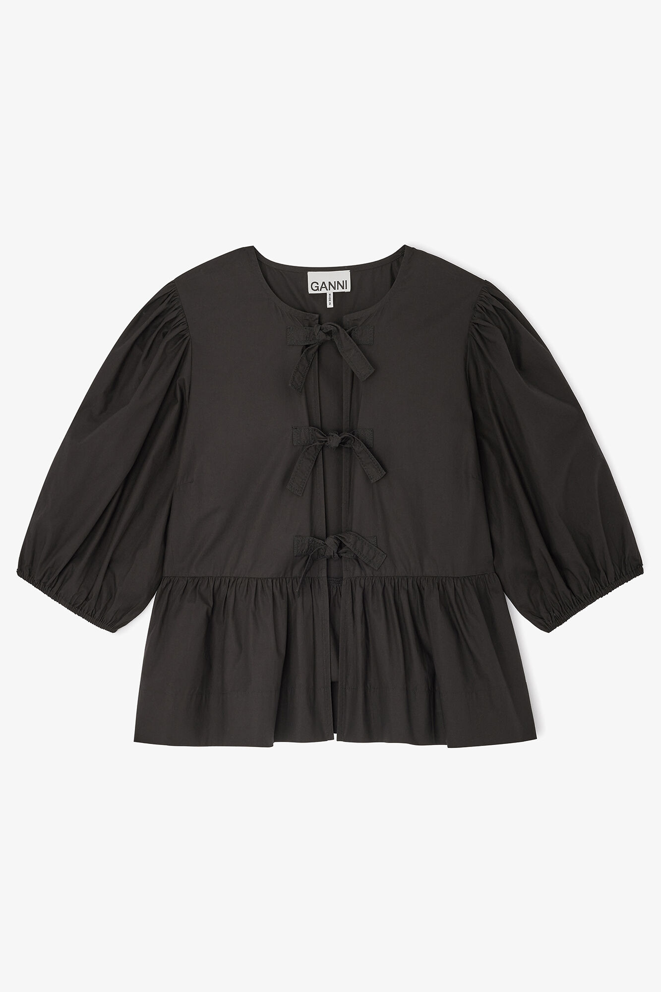 Cotton Poplin Peplum Tie Blouse | GANNI US